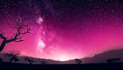 Wall Mural - illustration of a starry pink night sky with empty copy space