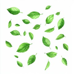 falling mint leaves, white background, food design (4)
