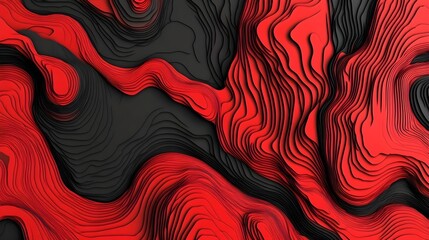 Abstract red and black line pattern with layered topographic effect