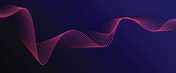 Wall Mural - dark blue abstract background with glowing wave lines. futuristic background modern concept technolo