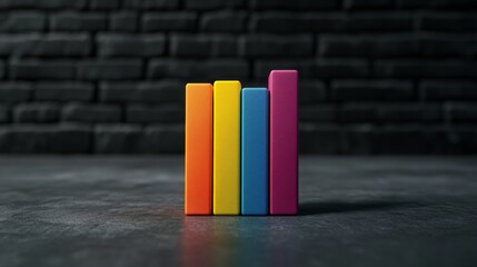 Poster - A D-rendered bar graph with rising colorful bars, symbolizing growth in market trends, with a dark and minimalistic background for contrast