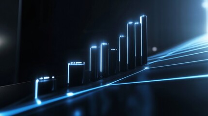 Poster - A D financial bar graph with smooth, glowing bars and a minimalistic background, symbolizing steady growth and success in market trends