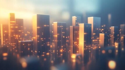 Poster - A D financial bar graph with smooth, glowing bars and a minimalistic background, symbolizing steady growth and success in market trends