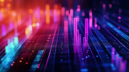 Poster - A close-up of a financial bar graph on a business report, with colorful vertical bars illustrating market performance trends over a set period
