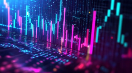 Poster - A close-up of a financial bar graph on a business report, with colorful vertical bars illustrating market performance trends over a set period