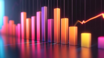 Leinwandbilder - A dynamic D bar chart with vibrant colors, depicting positive growth trends with each bar having a reflective surface, symbolizing business progress