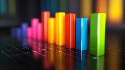 Aufkleber - A dynamic D bar chart with vibrant colors, depicting positive growth trends with each bar having a reflective surface, symbolizing business progress