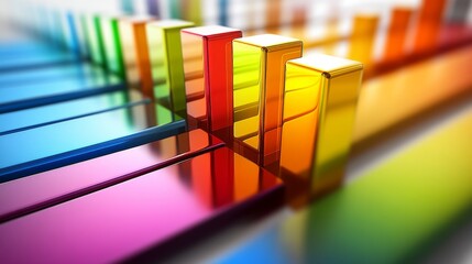 Leinwandbilder - A dynamic D bar chart with vibrant colors, depicting positive growth trends with each bar having a reflective surface, symbolizing business progress