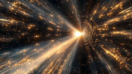 Leinwandbilder - A glowing light ray cutting through the vast emptiness of space, surrounded by stars and distant galaxies, representing the infinite speed of light