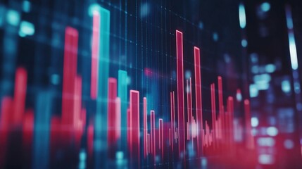 Aufkleber - A professional D bar graph with smooth, glossy bars in shades of red and blue, showing the increasing value of a financial market over time