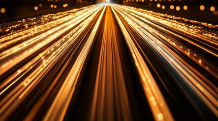 Poster - A top-down view of a subway tunnel with parallel tracks stretching far into the distance, illuminated by strategically placed lights, creating an industrial, minimalist look