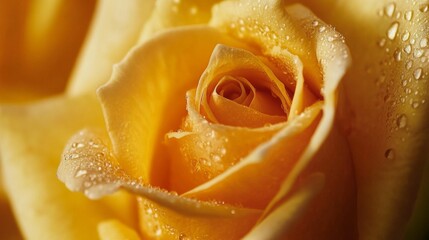 Poster - Macro shot of water droplets on a yellow rose petal, reflecting light and creating a detailed, fresh appearance