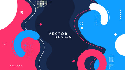 Wall Mural - vector illustration. color fun background with geometric shapes. memphis pattern, halftone dots and 