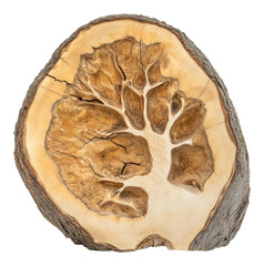 Unique wood slice with tree patterns isolated on transparent background