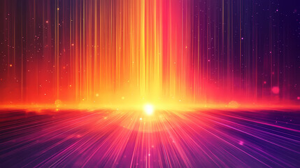 Wall Mural - Fantasy abstract colorful background featuring lines with a red to orange to purple gradient and a circular light effect at the bottom center. Luminous Shadows. Illustration