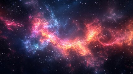 Wall Mural - vivid cosmic nebula with bright orange and blue gas clouds against starry space