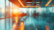 © rizkan - Modern office interior with glass walls and sunset lighting, creating a professional atmosphere.