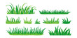 © Sylfida - Grass icon, meadow, bush tuft, green lawn, outdoor plant set isolated on white background. Cartoon garden border. Simple vector illustration