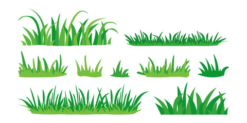 grass icon, meadow, bush tuft, green lawn, outdoor plant set isolated on white background. cartoon g