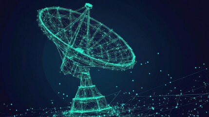 satellite dish rendered in glowing constellations of light connects to the digital universe