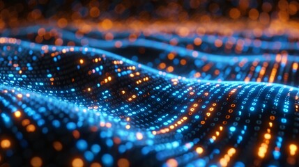 Wall Mural - abstract binary code with glowing blue and orange lights. ai generative. .