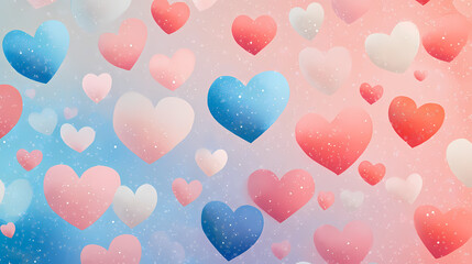 Wall Mural - Multicolored heart pattern background. valentine wallpaper with pink, striped and polka dot love hearts. Pastel Nostalgia. Illustration