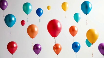 Wall Mural - floating colorful balloons on plain white background with space for text