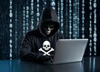 © Ekkarat_Studio - Mysterious Hacker in Black Hoodie with Skull and Crossbones Design