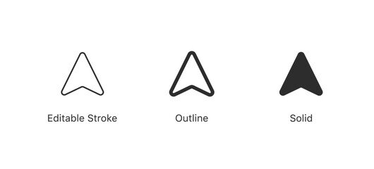 Fototapete - navigation arrow icon set , send icon. compass icon, direction arrow symbol in editable stroke, outline, and solid style for web and mobile application.