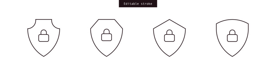 Leinwandbilder - Shield icon or security shield protection icon with lock symbol privacy icon , secure private security icons - padlock icon button - Keyhole icon, Door key hole button. outline editable stroke icon