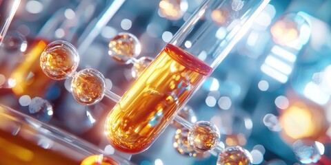 Leinwandbilder - Laboratory Experiment with Colorful Liquid and Chemical Structures in Background, Science Research, Professional Testing Tools and Equipment in Modern Lab Environment