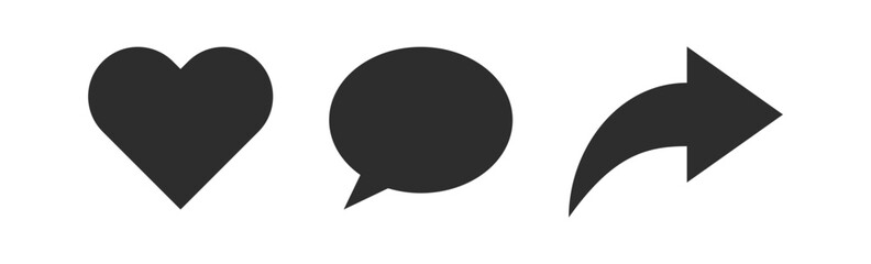 Poster - Like, comment, share icon button set. Social media notification icons : reply and love heart flat icon , social network user interface flat icons, post reactions. Vector illustration