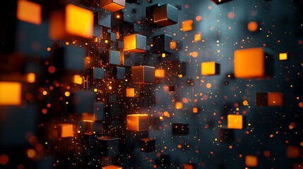 Wall Mural - Glowing Cubes Abstract Background; Digital Art.