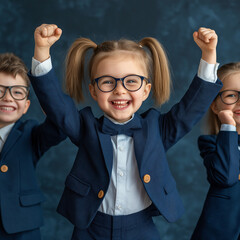 Celebratory kids indoor setting portrait joyful environment close-up empowerment and confidence