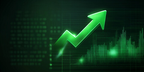 Poster - Green arrow showing growth on stock market graph background