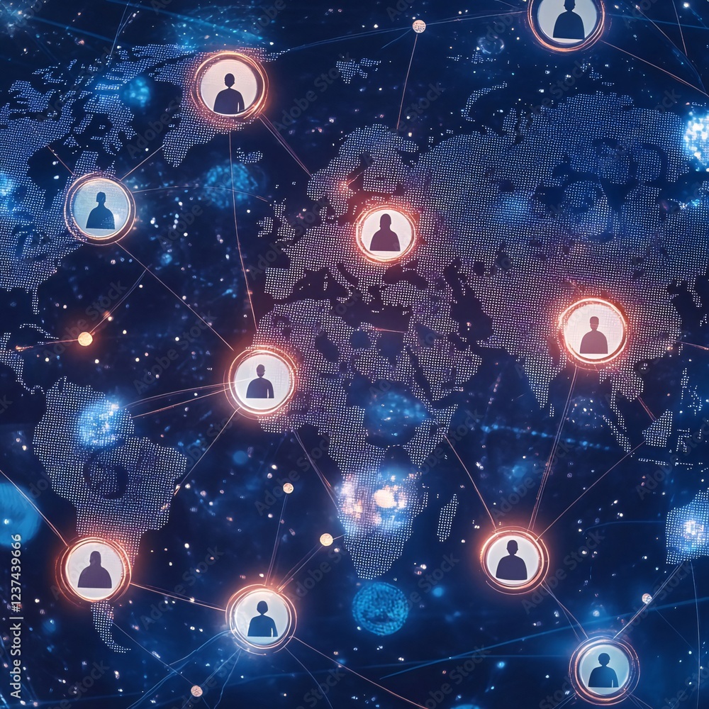 Global network connection, digital world map, online communication ...