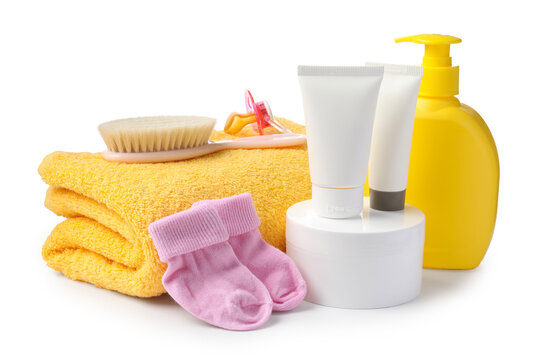 Wall Mural -  - baby cosmetic products and bath accessories isolated on white