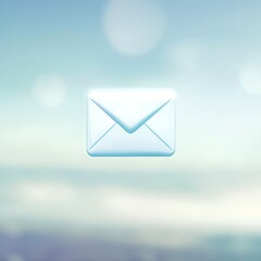 Wall Mural - soft blue email icon on blurry background with bright bokeh effect