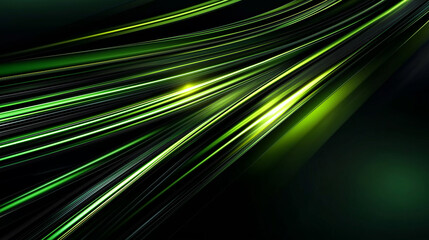 Poster - Green neon light trails flowing diagonally on dark background