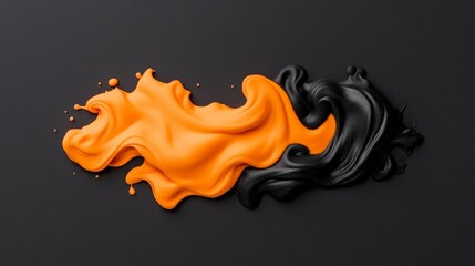 Black and Orange Liquid Art: Abstract image featuring a dynamic interplay of black and orange liquid paint, creating a visually striking contrast against a dark background.