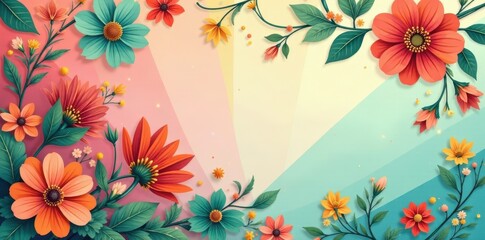 Wall Mural - vibrant floral composition featuring a spectrum of colorful blossoms arranged symmetrically against 