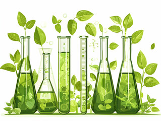 Poster - Green science lab plants in glassware