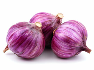 Wall Mural - Three red onions on white background, food photography, cooking ingredient