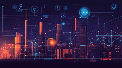 Wall Mural - futuristic city skyline with technology elements and digital design