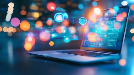 futuristic laptop, digital data, tech - futuristic technology