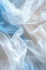 Poster - White and Blue Translucent Fabric Texture with Soft Flowing Patterns : Generative AI
