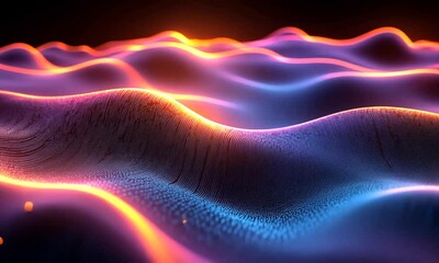 Wall Mural - Abstract waves of vibrant colors undulating in a digital landscape, creating a mesmerizing visual effect