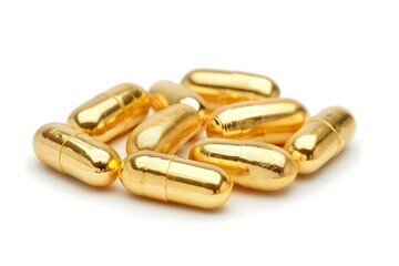 Wall Mural - Golden pills isolated on white background