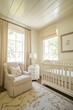 © Generative AI - Bright Airy Nursery with White Crib Armchair and Gentle Natural Lighting : Generative AI