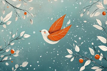 Wall Mural - Illustration with flying bird 